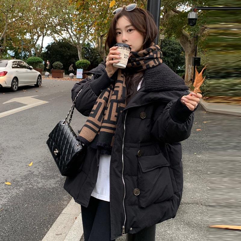 Medium and long lamb down lapel down jacket women's 2024 winter fashion sweet and thin warm small coat tide