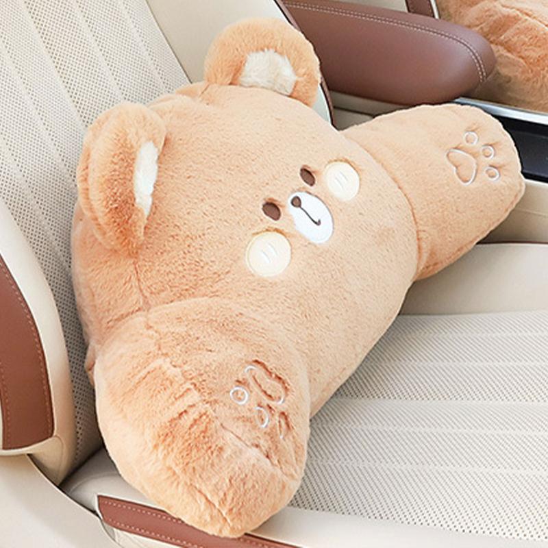 Bear Car Headrest Pillow Plush Cute Lumbar Support Pillow Plush Bear Shape Waist Cushion Cute Headrest Pillows For Car Front