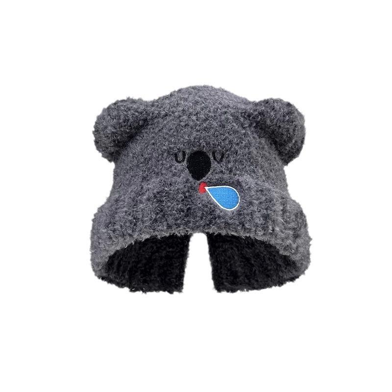 Snot Bear Knitted Hat Ear Protection Beanie Hat for Women Winter Cartoon Cute Versatile Warm Bear Hat