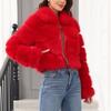 Women's Fashionable Warm Long Sleeve  Solid Color Furry Collar Coat
