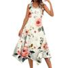 Women's Summer Fashion Round Neck Sleeveless Floral Print Irregular Hem Midi Dresses