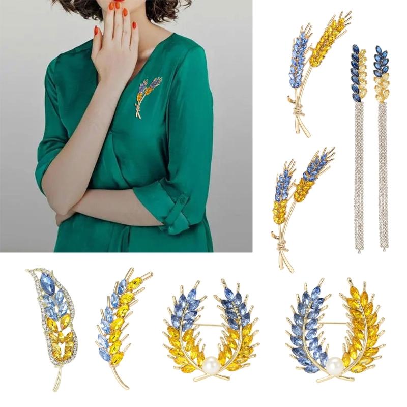 Elegant Wheat Sheaf Brooch Pin Exquisite Wheat Ear Lapel Pin Embellished with Sparkling Stones for Women Girls
