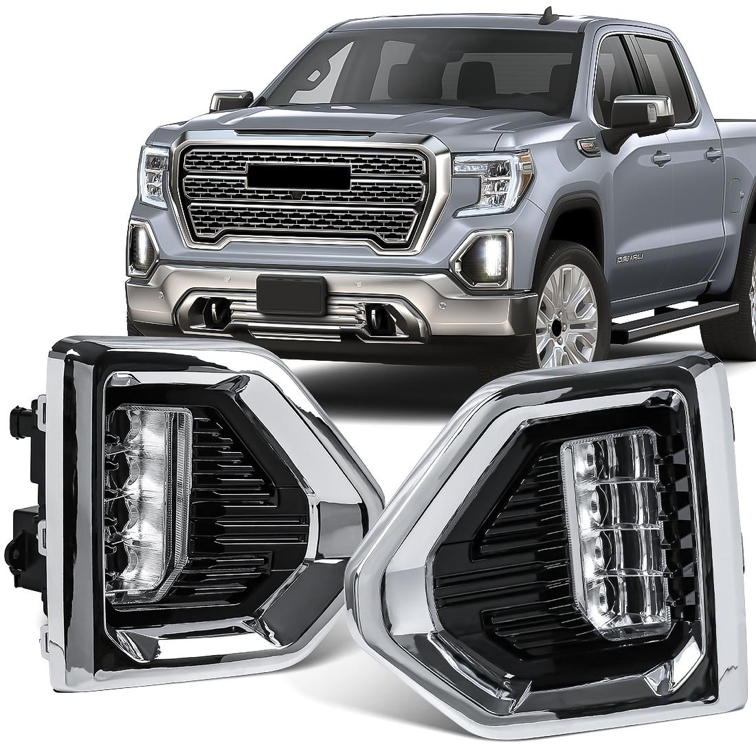 

Противотуманные фары светодиодные белые хромированные рамки для GMC Sierra 1500 Denali 2019-2025
