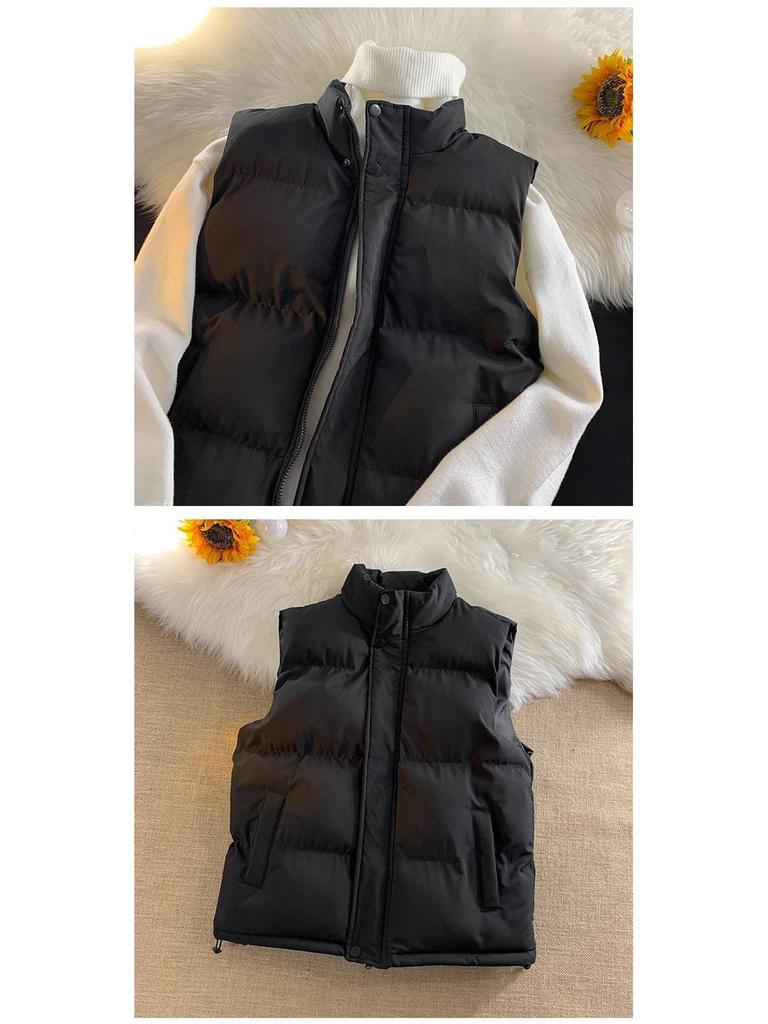 Vestă unisex stil coreean călduroasă cu umplutură de bumbac și guler drept - Jachetă slim fit fără mâneci pentru toamnă și iarnă