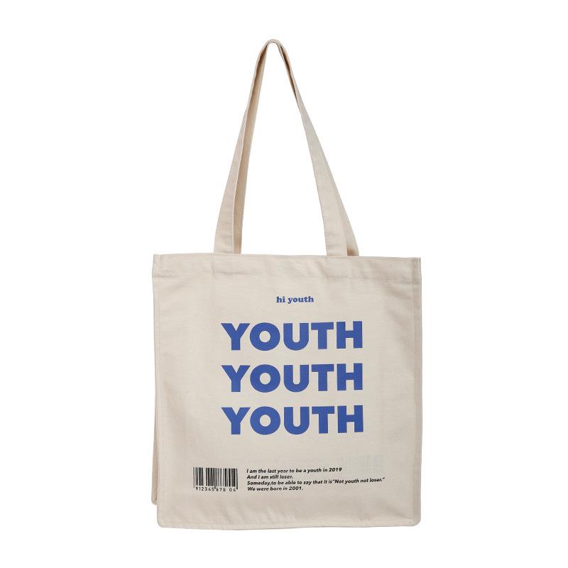 

Women Canvas Shopping Bag YOUTH Letters Print Female Cotton Cloth Shoulder Bag Eco Handbag Tote Reusable Grocery Shopper Bags