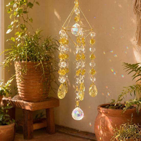 Faux Crystal Suncatcher Wind Chimes for Outside, Prisms Window Hanging Rainbow Maker for Garden Home Indoor Outdoor Decor