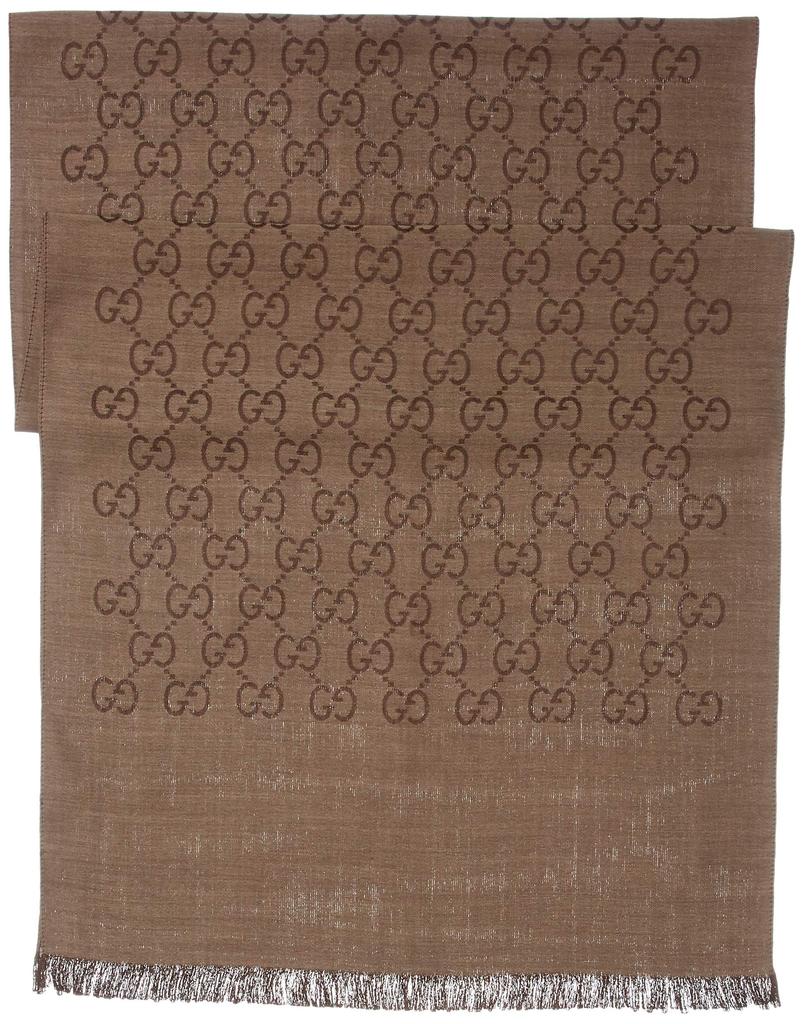 GUCCI GG Pattern Scarf 3G646 (165904 9664) - 70% Wool, 30% Silk, Rope/Dark Brown, Japan, ¥45,180 (Free Size) [Used]