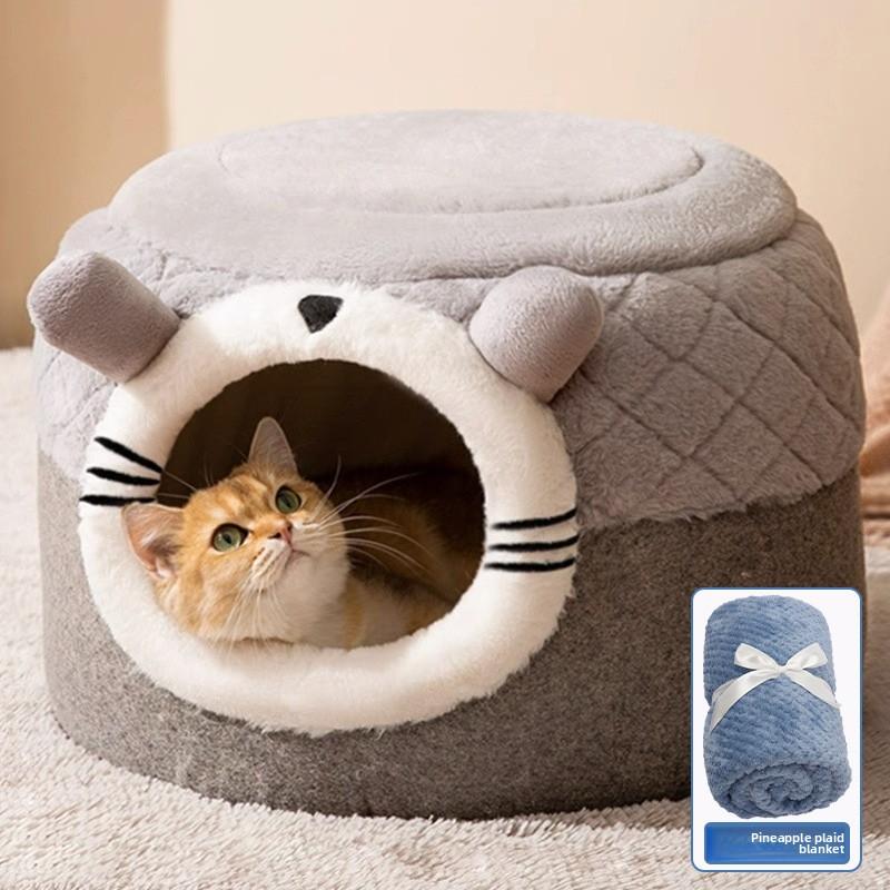 Autumn and Winter Cat New Year Dragon Dance Stool Cat Nest Semi-closed Warm Kennel Yurt Festive Windproof Pet Nest