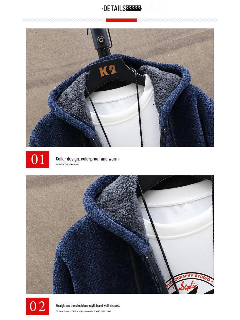 Men's Plus Velvet Thick Cardigan Sweater - Long Hooded Knitwear for Autumn/Winter