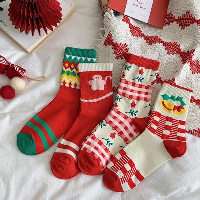 Women's Mid-Tube Red Christmas & New Year Socks - Trendy, Warm, Autumn/Winter Style