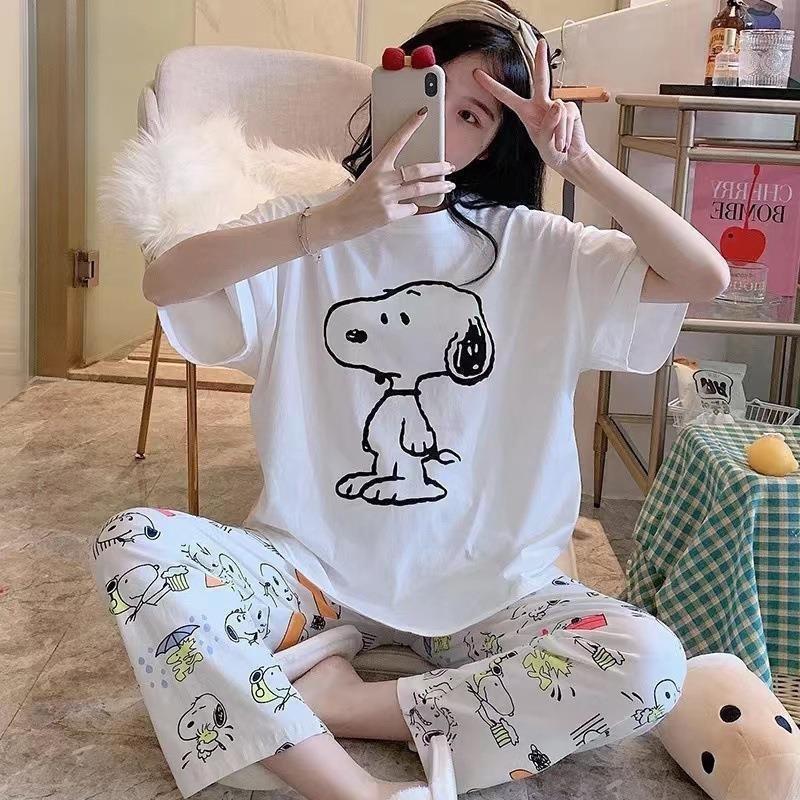 Pajamas women's short-sleeved trousers summer cartoon cute 2 new cartoon spring and summer loungewear suit can be worn outside