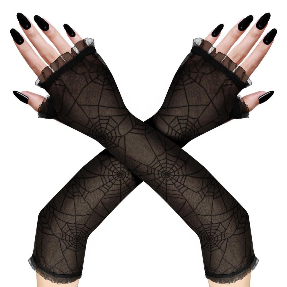 

Gothic Halloween Gloves Lolita Mesh Mitten Fashion Spider Web Gloves Driving чёрный