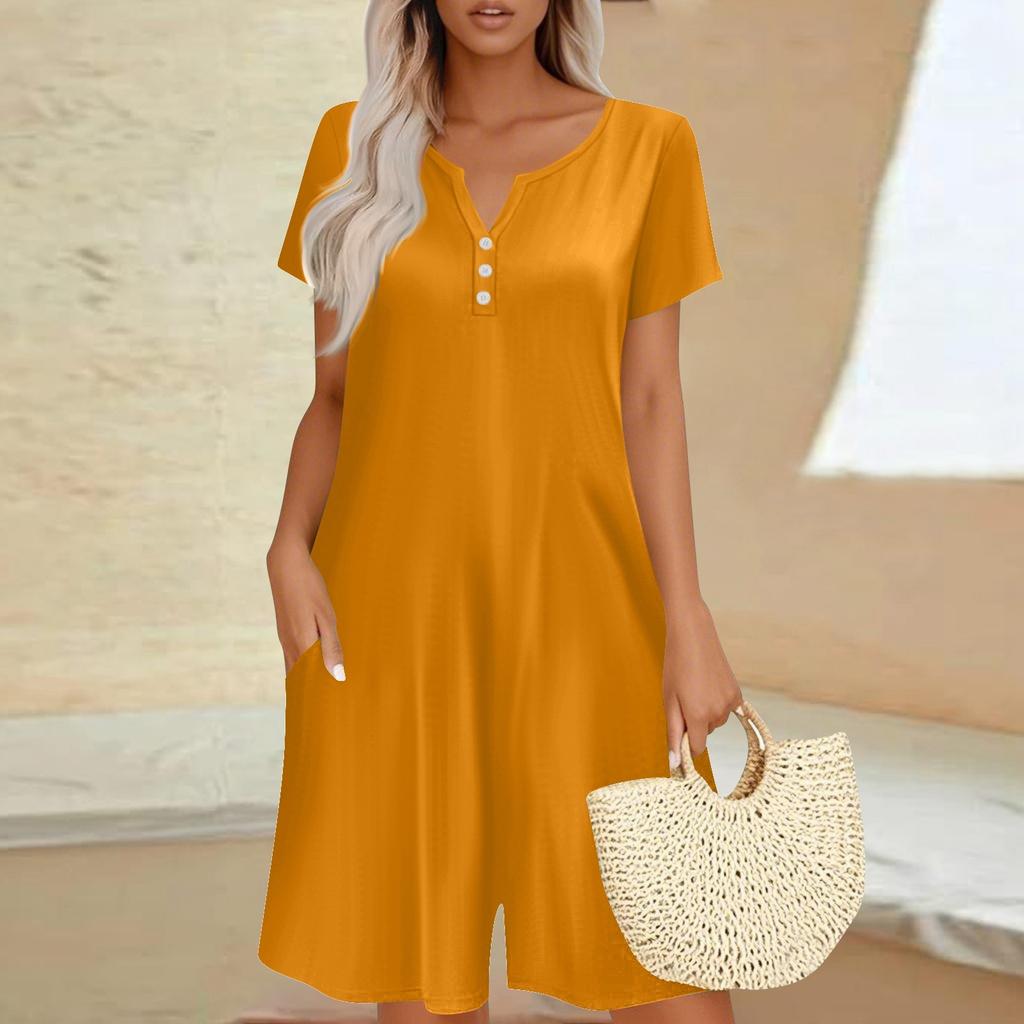 Womens Casual Short Sleeve Jumpsuit Fashion Top Jumpsuit Shorts Rompers With Pockets