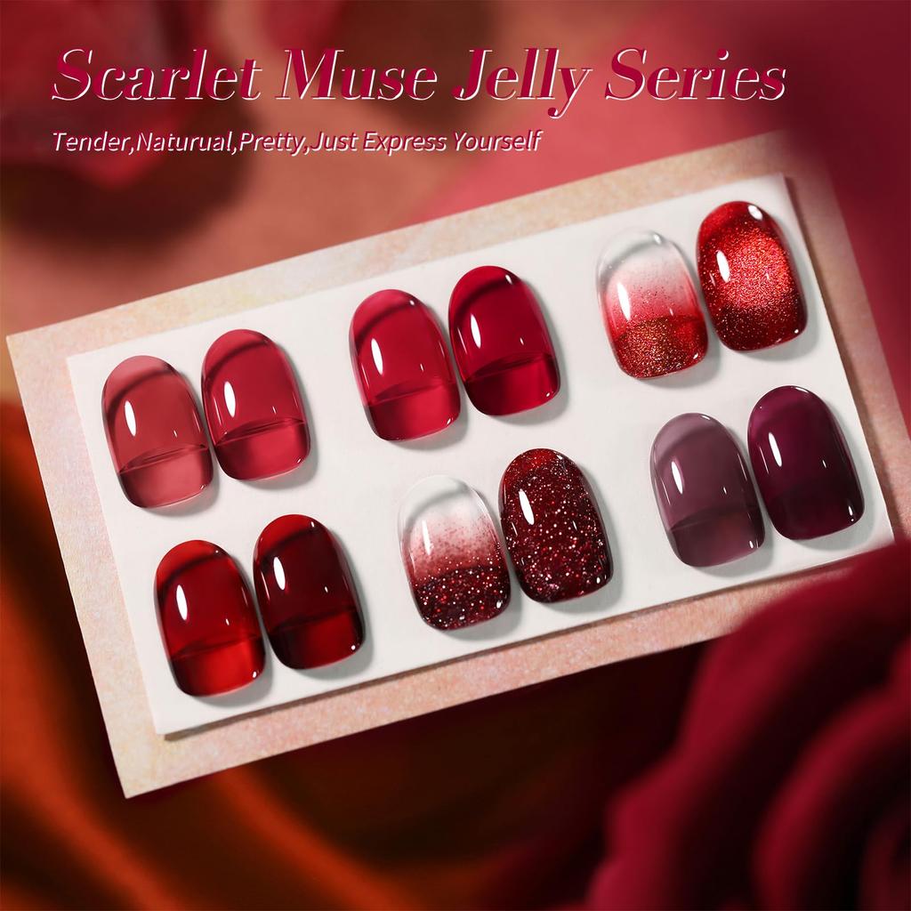 BORN PRETTY Gel Nagellack, Rot, Tiefes Weinrot, 6-Farben Set, Rote Kollektion, Klares Gel, UV- & LED-Kompatibel, Salonnägel, DIY Nail Art