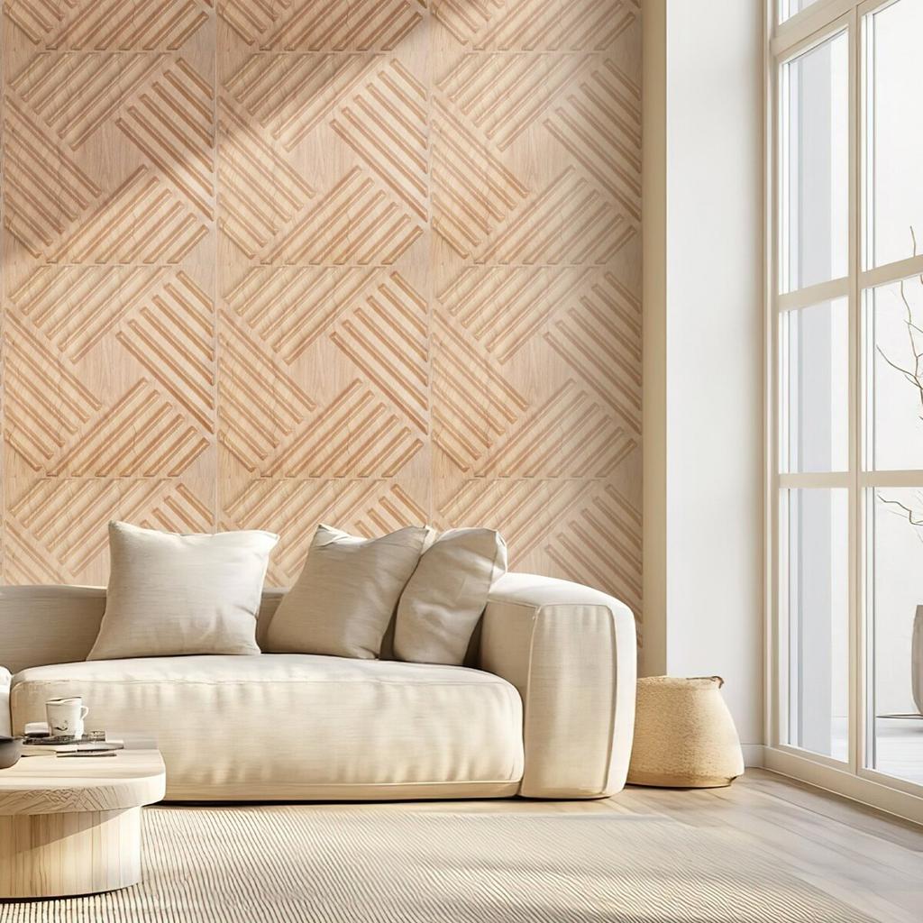 3D Slat Wall Panels 12-Pack 19.7x19.7'' PVC 32 Sq.Ft Coverage Light Wood