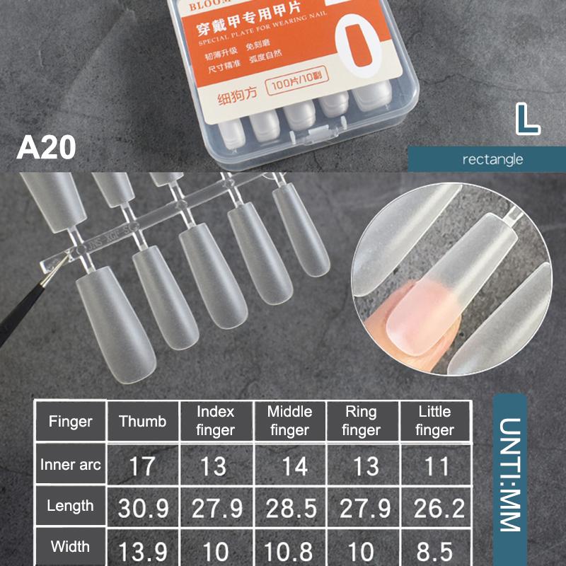 

100Pcs/Box Fake Nail Tips Long Fine Matte Full Cover Coffin Press On Nail Extension Clear Soft Gel Tips False Manicure Tools A20