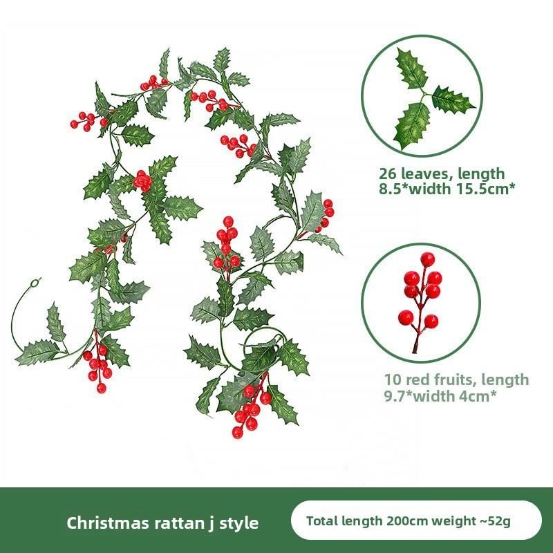 Christmas Simulation Red Fruit Vine With Artificial Pine Needles For Holiday Home Decor