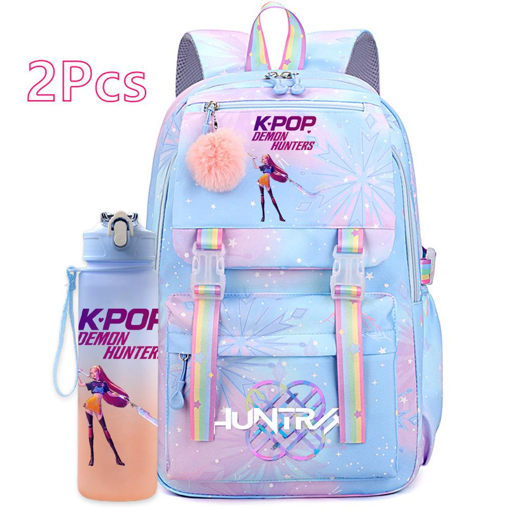2 ks/sada Roztomilý Anime Kpop Potištěný Batoh s 750ml Lahví na Vodu Cestovní Taška s Velkou Kapacitou pro Dívku Teenagera Chlapce Školní Taška Dětský Dárek Mochila