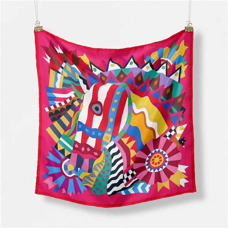 Luxury Print Silk Square Scarf Women Spring Neck Tie Shawl Wraps Female 53cm Hair Hand Wrist Headkercheif Hijab Bandana