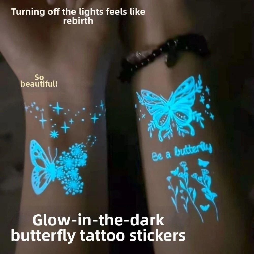 Temporary Luminous Flower Tattoo Sticker Rose Butterfly Floral Fake Tattoos  Beauty Tools