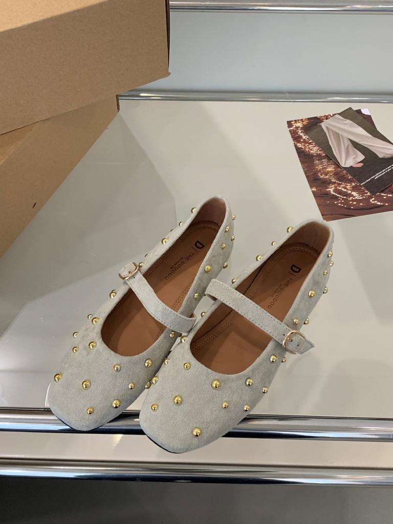 THEDOUDOU Xiaoxiangfeng willow nails square head with Mary Jane shoes 2025 spring new retro flat shoes