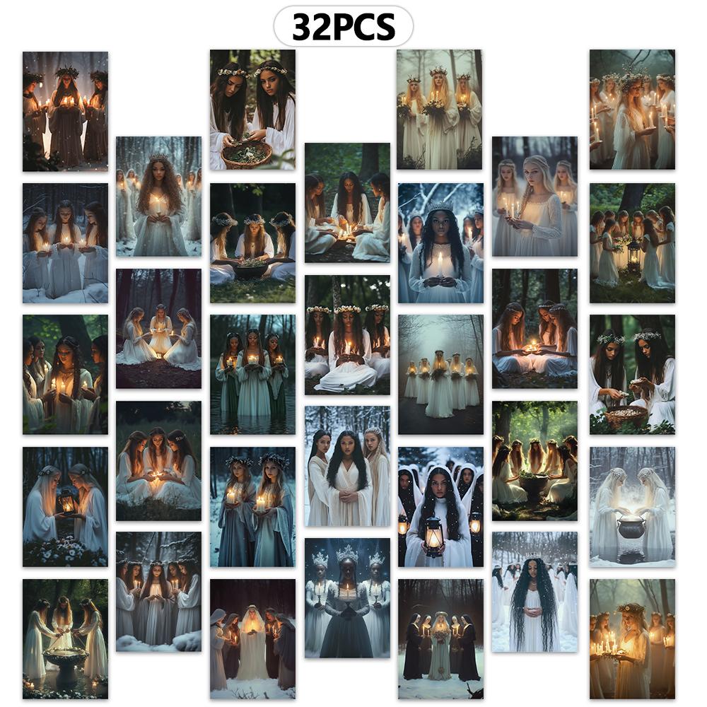 

32pcs, horror pagan summer solstice postcards, suitable for birthday/anniversary gifts, collectible, giftable, and mailable.