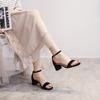 2026 New Summer One Word Buckled Open toed Low heeled Sandals for Women Suede High Heels