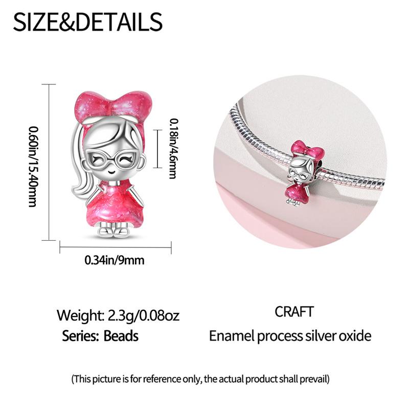 New Product Copper Color Pink Princess-Ponytail Girl Pendant Fit Pan Bracelet Diy Charm For Women Jewelry Fashion Gift