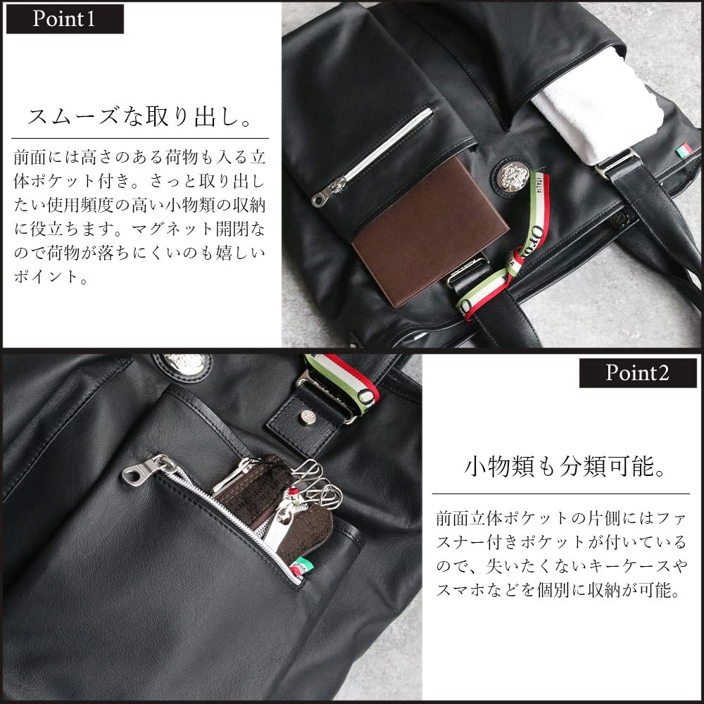 Orobianco Tote Premium Genuine Horsehide Large Made In Brand Commuter Genuine SENZANOME-C (NERO/Black) Bag, Leather, Capacity, Men's, Italy, Name,