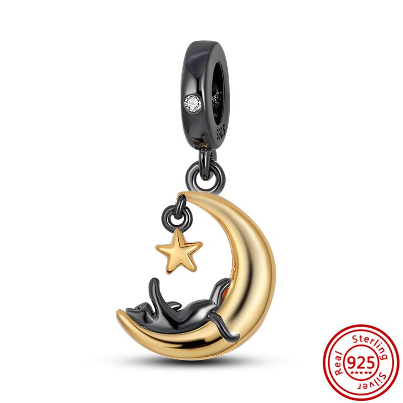 Cobre 925 Corazón de Amor Dorado Trébol de Cuatro Hojas Ángel Sol Árbol Plumas Cuentas DIY Ajuste Pulsera de Abalorios Original Pantaro Zircón Fino