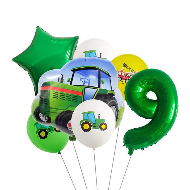Green Tractor Birthday Decoration Tableware Balloons Cup Plate Truck Vehicle Excavator Kids Boys Party Favors Gift Baby Shower