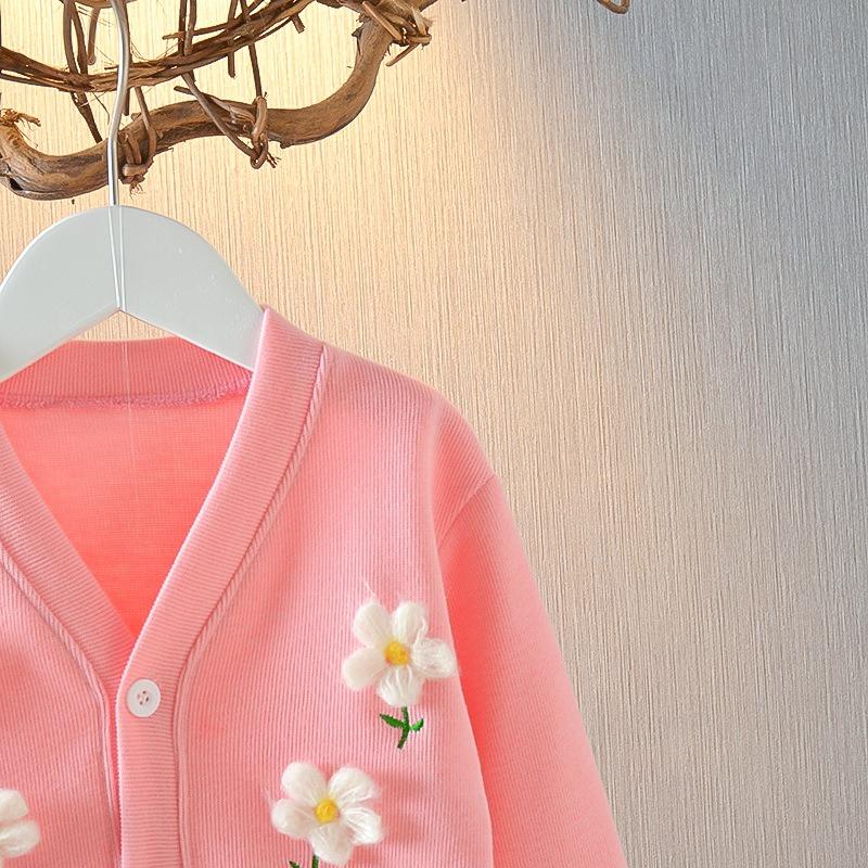 Toddler Girls Knitted Cardigan Flower Embroidery Long Sleeve V-Neck Sweater Cardigan 0-3Y