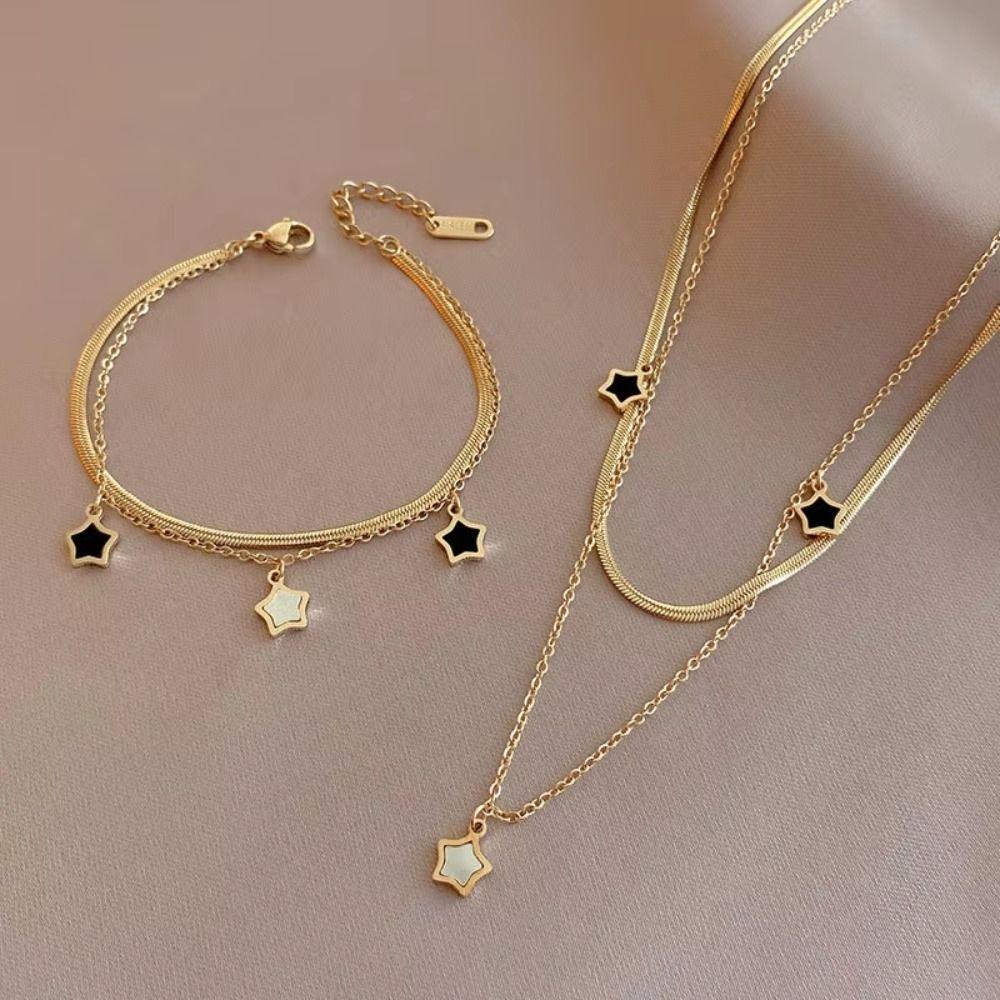 Gold Color Star Charm Bracelet Titanium Steel Double Clavicle Chain Party Gifts