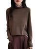 Women's Wool Color Block Pile Collar Knit Sweater - Fake Two-Piece Loose Long Sleeve Pullover.