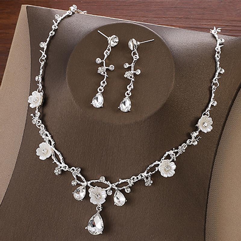 Creative  Flower  Costume Jewelry  Choker Necklace Earrings Set For Women Tiaras Crown Wedding Jewelry