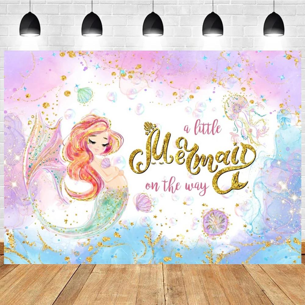 Little Mermaid Theme Party Backdrop Photography Baby Shower Decor Background Girl Birthday Wedding Cake Table Backgrounds
