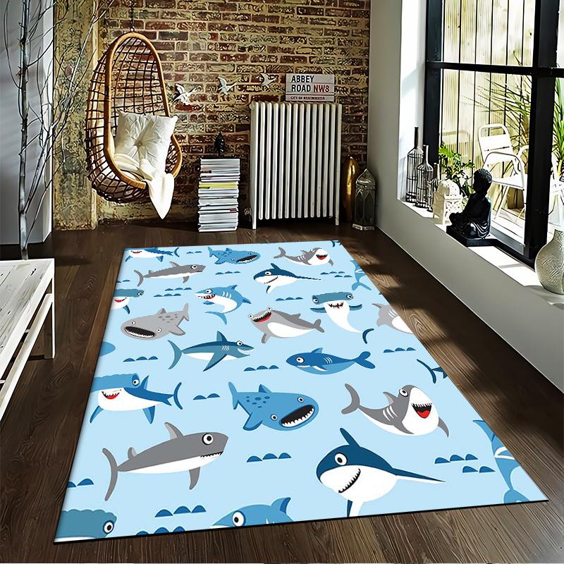 Cartoon Sharks Designed floor mat, suitable as a non-slip mat for the living room or bedroom sofa