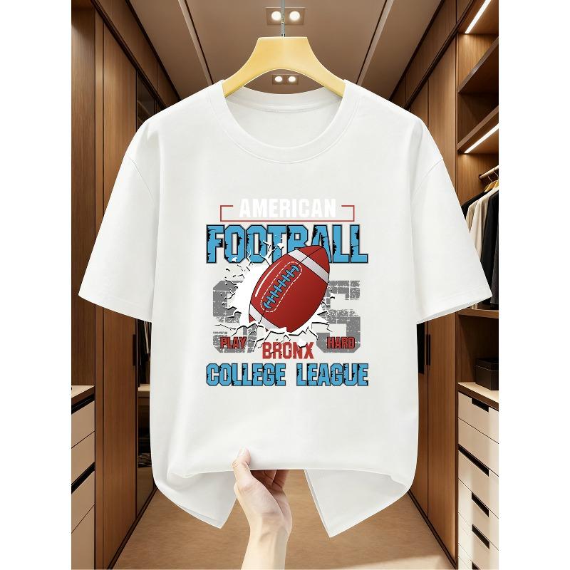 European Size American Football Print College League Tee, Showcasing Athletic Passion Comfortable Casual Short-Sleeved T-Shirt in Summer