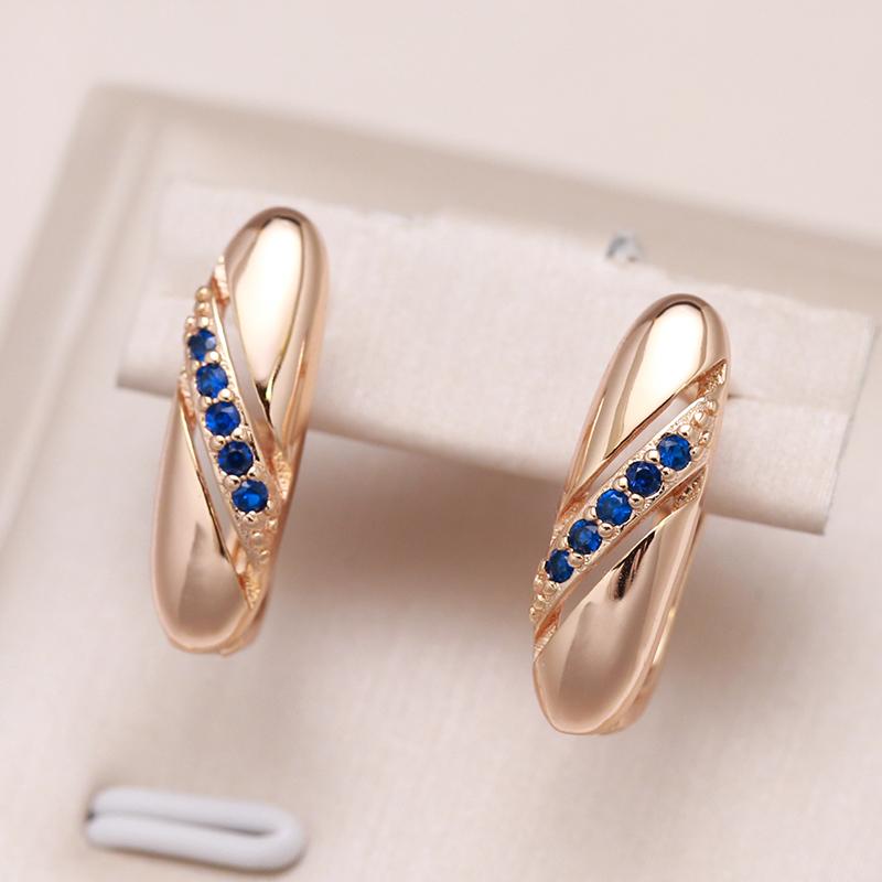 New Simple Blue Natural Zircon Earrings For Women  Rose Gold Ethnic Bride Wedding Earrings Stylish Vintage Jewelry