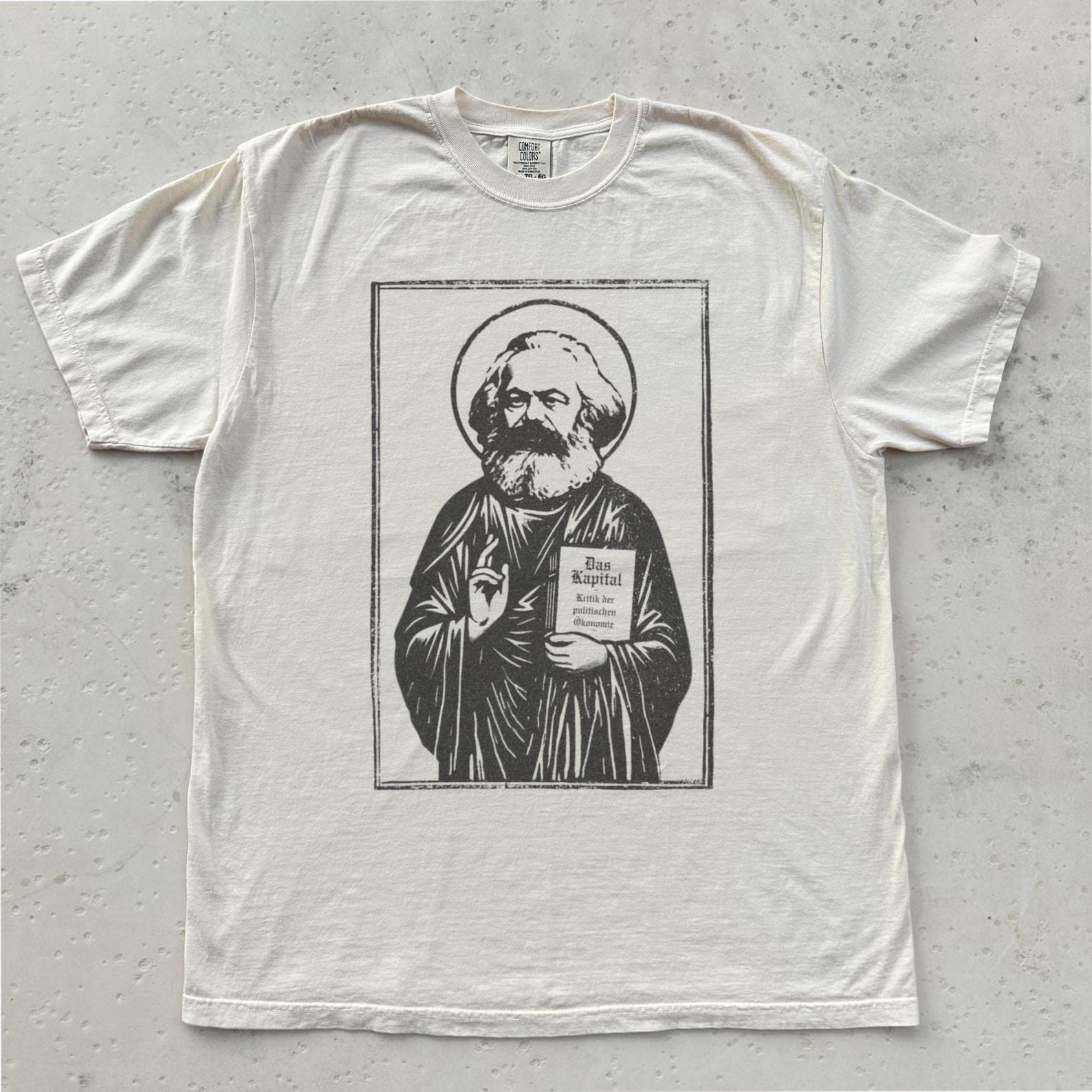 Saint Marx Shirt | Political Economy Graphic Tee, Das Kapital, Socialism, Communism, Materialism, Orthodox Marxism, On the Atheist Question S