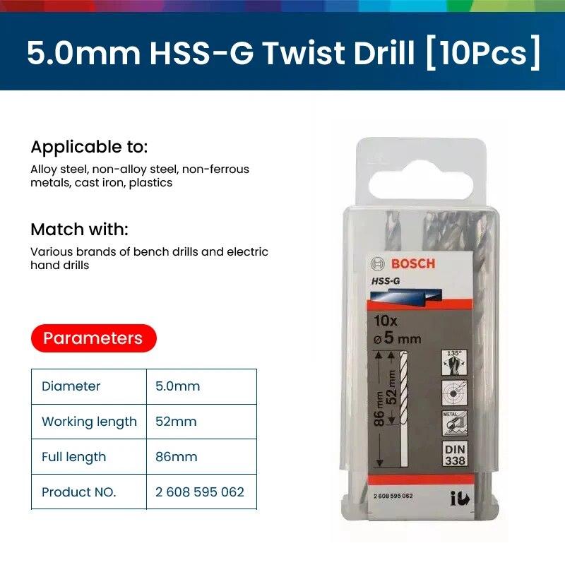 Bosch HSS-G Metal Drill Bits Twist Drill Bit Kit High Speed Steel HSS-G Kit Match With Bosch GSR/GBM/GSB Series Power Tools