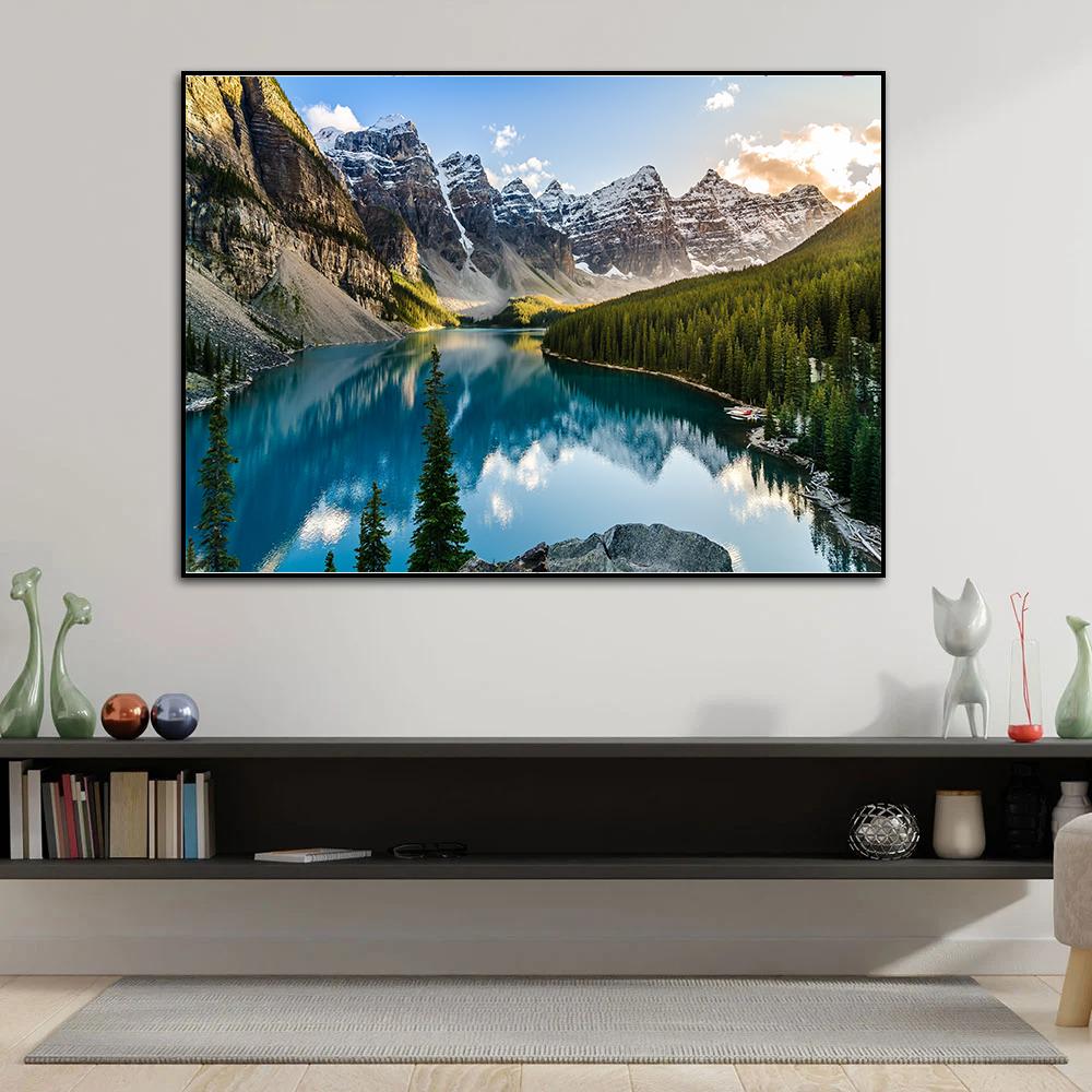 Canvas Poster Modern Art Lake Light Mountain Color Mountain Water Painting Beautiful Scenery Living Room Home Decoration Wall Art Home Decoration