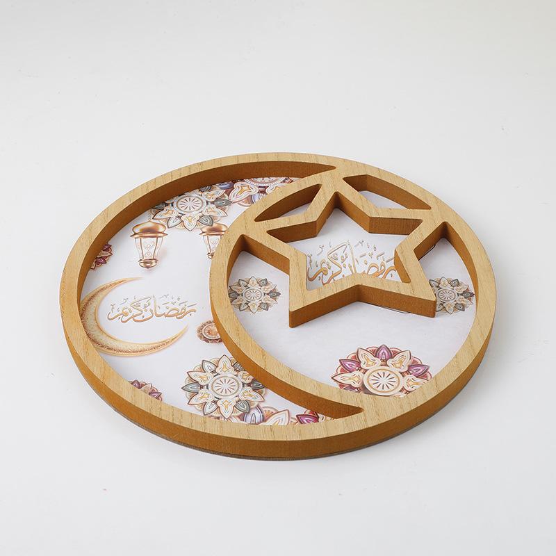 New Serving Trays for Party Eid Wooden Moon Star Plate for Dessert Fruit Nuts Pastries Dessert Storage Tableware Festival Decor