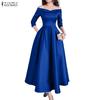 Women Casual Off Shoulder 3/4 Sleeve Elegant Long Dress