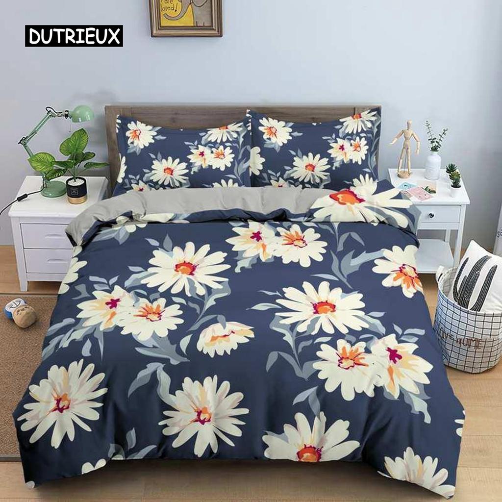 Flower Duvet Cover Set King Size Microfiber Floral Botanical Nature Theme Multicolored Flowers Twin Bedding Set for Kids Teens