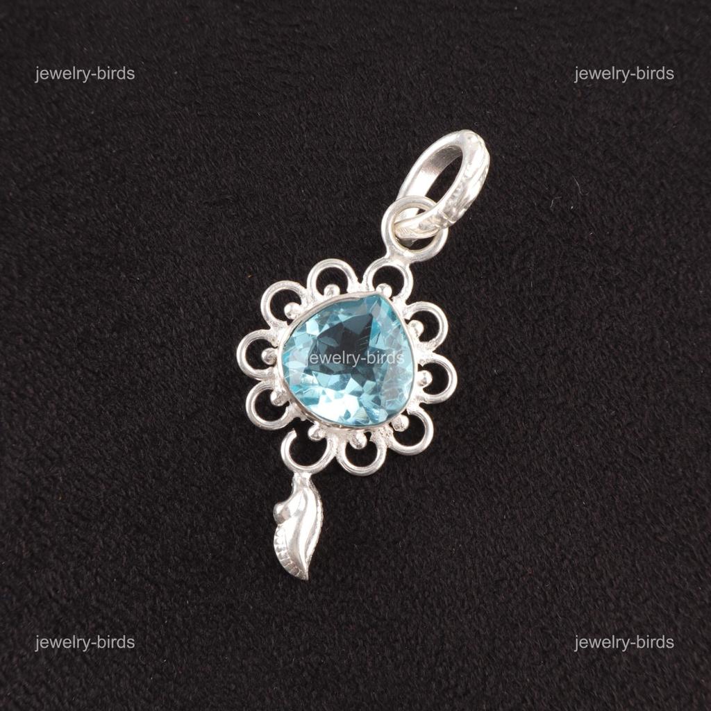 Heart Sky Blue Topaz Stone 925 Silver Ethnic Trendy Birthday Gift Boho Pendant PP-4-8