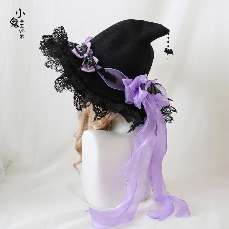 

Demon Bow Tweed Lace Halloween Witch Hat Sweet and Cute Witch Hat for Women Original Lolita Witch Hats adult