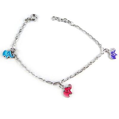 [L0064] - Children's Bracelet 'Elephants' Blue Purple Pink (17 Cm)
