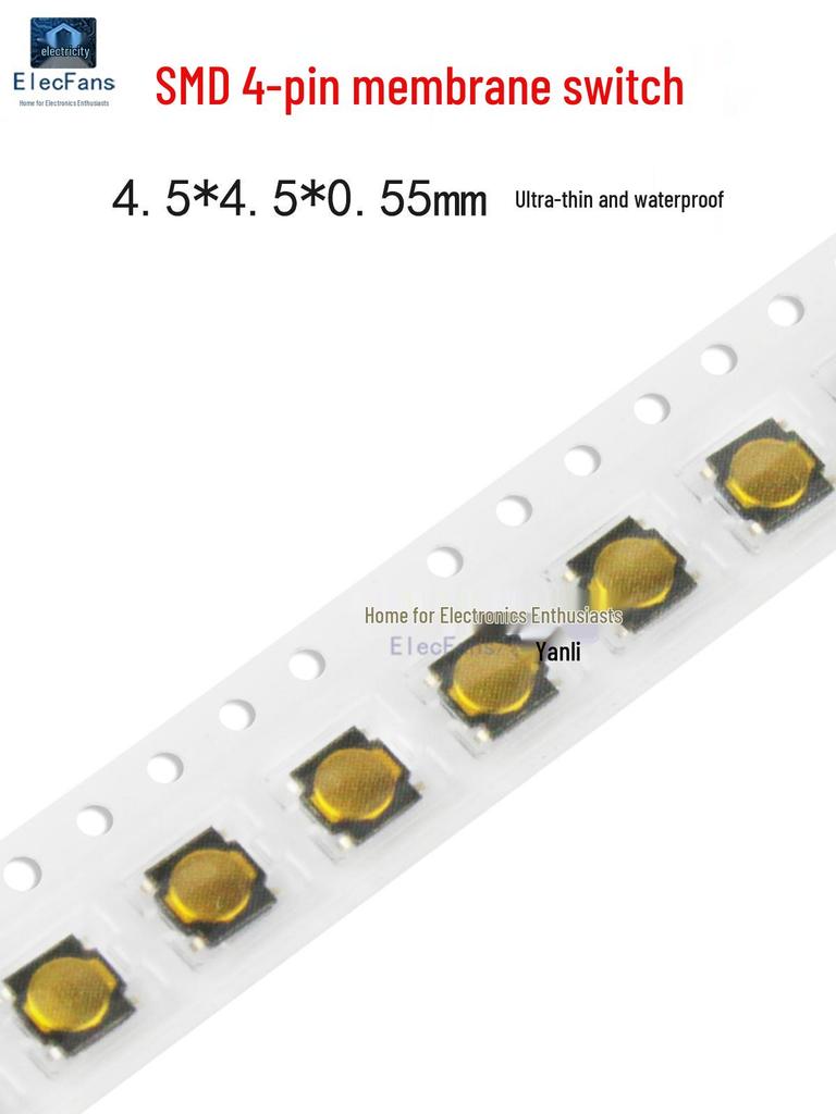 20-Pack Waterproof 4-Pin SMD Membrane Tactile Switch 4.5x4.5x0.55mm