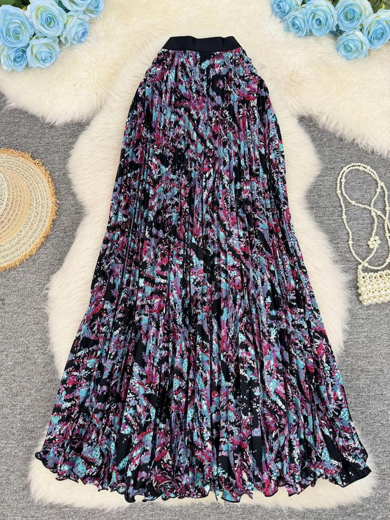 European South African Fashion Pleated Midi A-line Skirt with Big Hem – Versatile Holiday Women's Wear